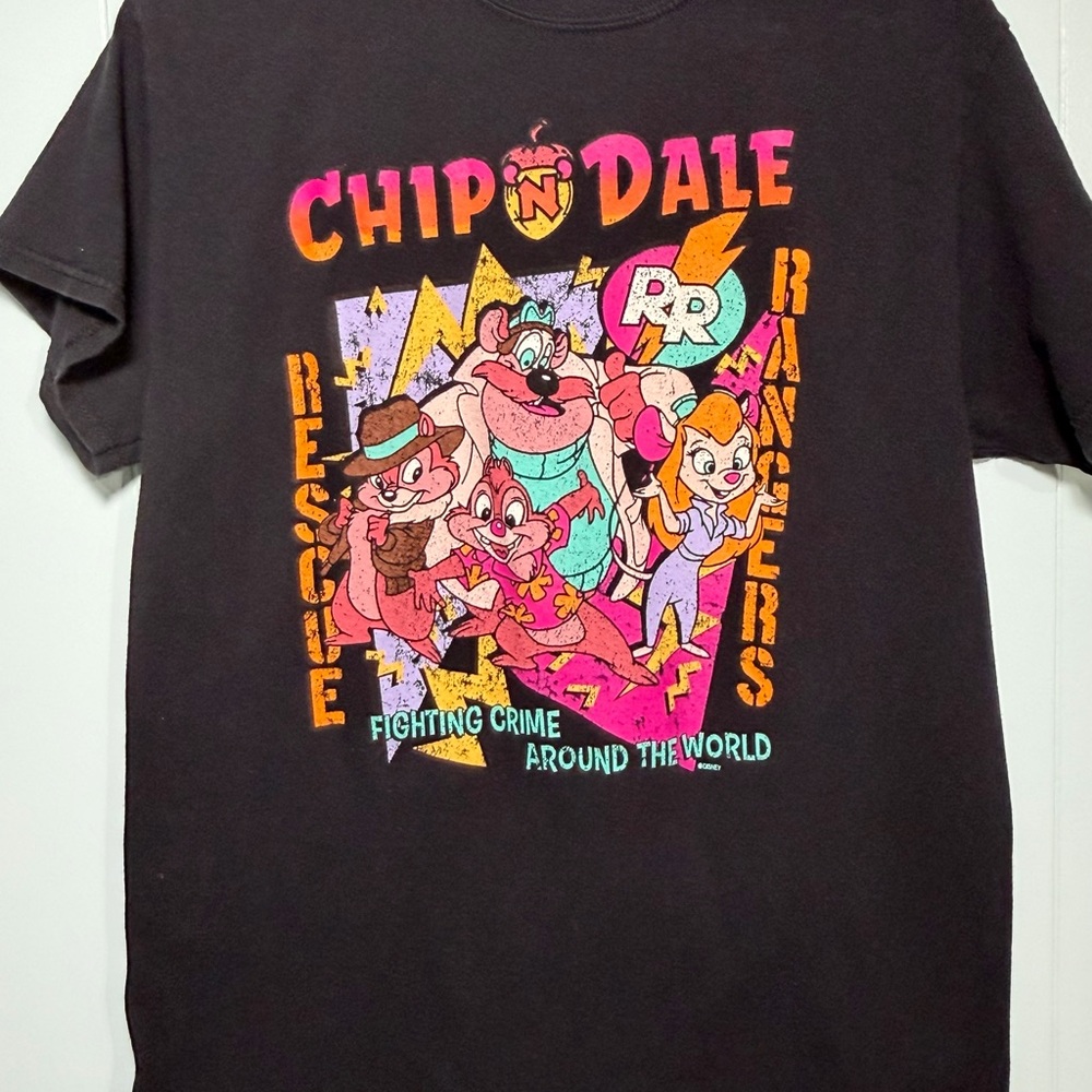 Chip 'n' Dale Rescue Rangers Graphic Tee - Black with Neon Print